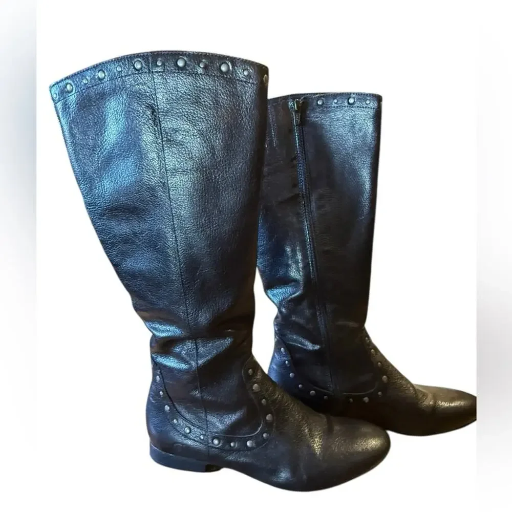 Born Lizzie Women’s Size 8 Black Leather Studded Knee-High Boots